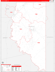 La SalleParish (County), LA Wall Map Zip Code Red Line Style 2023